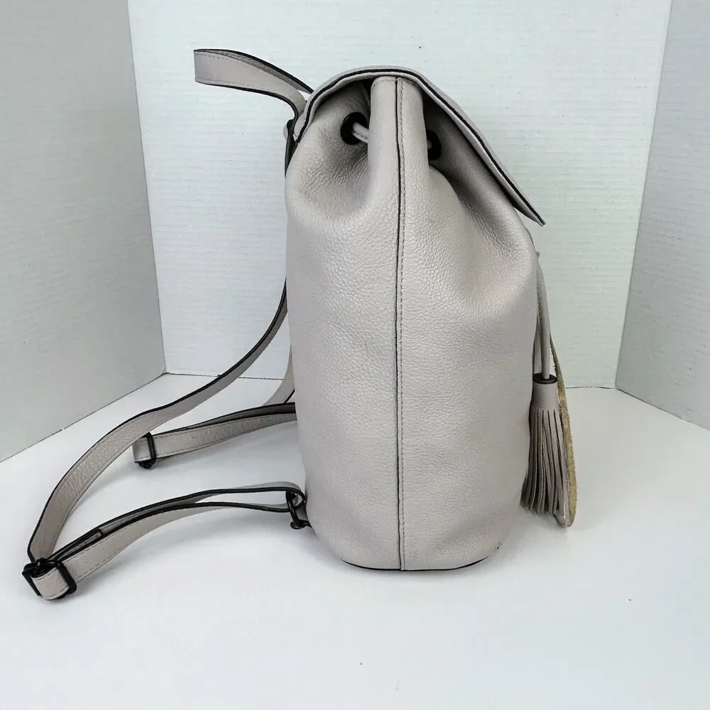 Rebecca Minkoff Moto Backpack Whipstitch Tassel Bag Putty Beige Leather Purse